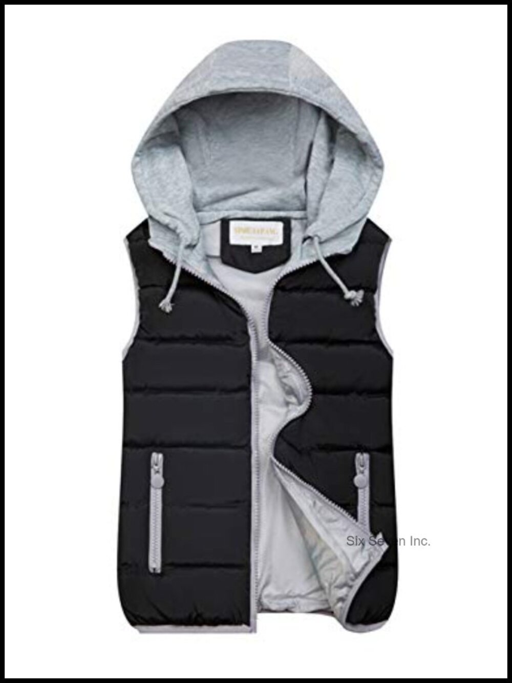 Quilted Puffer Vest Zip Up Hooded Sleeveless Cotton Fill Winter